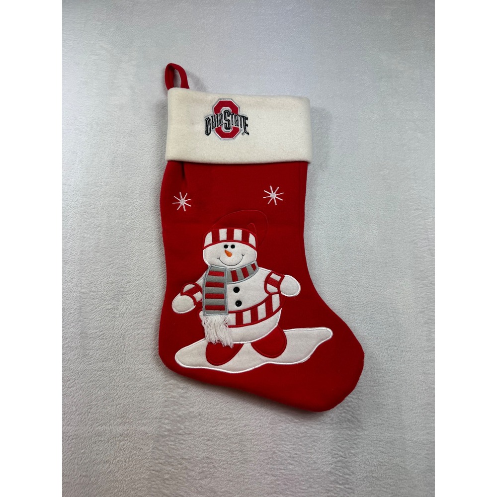 Ohio State Buckeyes Christmas Stocking Red Snowman Embroidered Holiday Decor